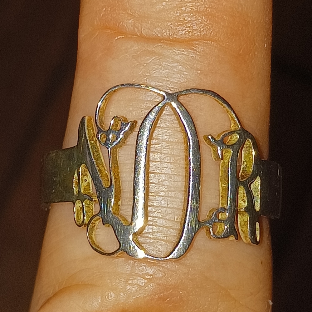 Monogrammed silver ring